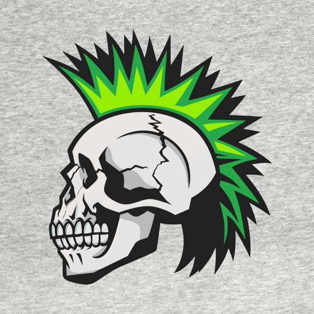 Cartoon Skull with Green Mohawk by SLAG_Creative